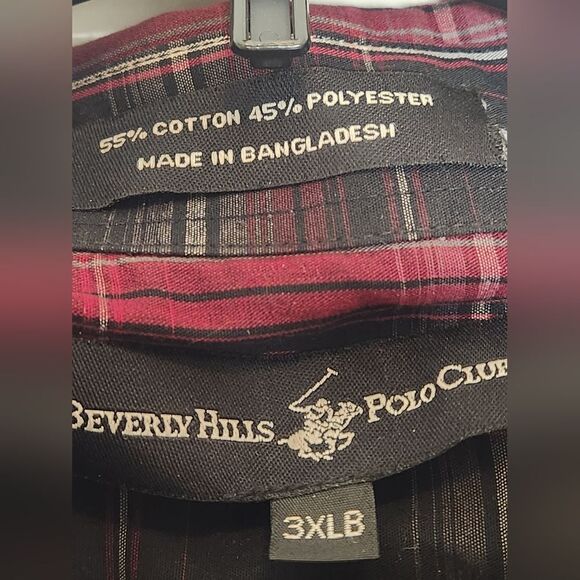 Beverly Hills Polo Club 4XLB Pockets ButtonUp BurgundyGrayPlaid ShrtSl Men Shirt - Picture 2 of 6